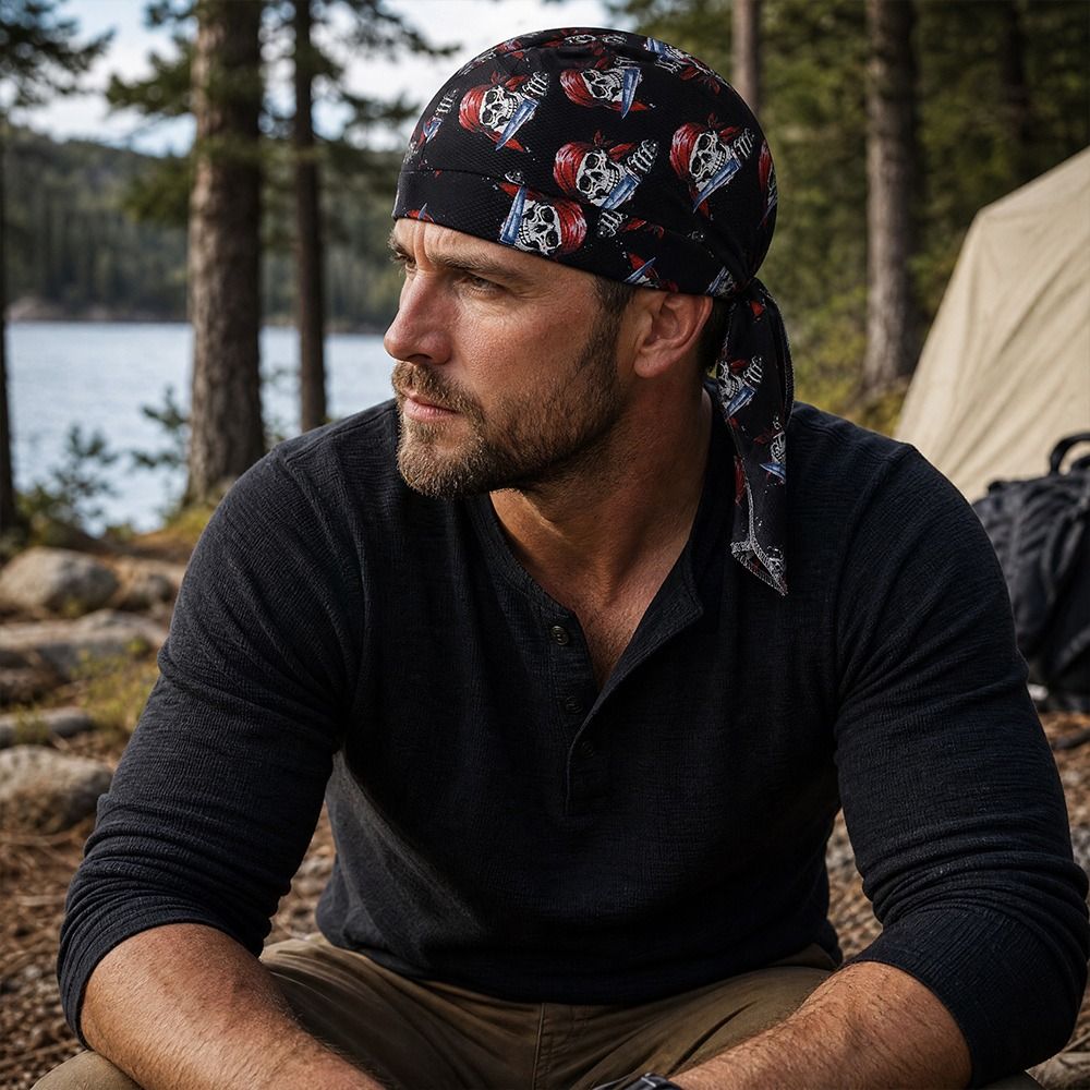 Skull Cap Helmet Liner - Hızlı Kuruyan Korsan Şapkası Ayarlanabilir Fileli