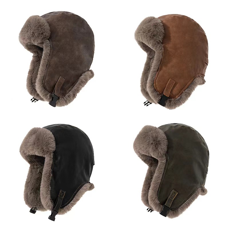 Winter Trapper Hat - 1 adet Erkek Kışlık Retro Deri