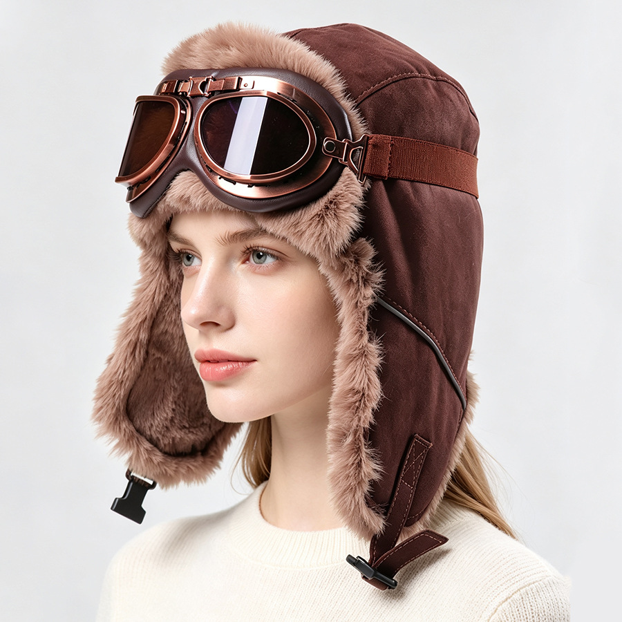 Winter Trapper Hat - Vintage Pilot Şapkası, Gözlüklü, Kalın Sıcak